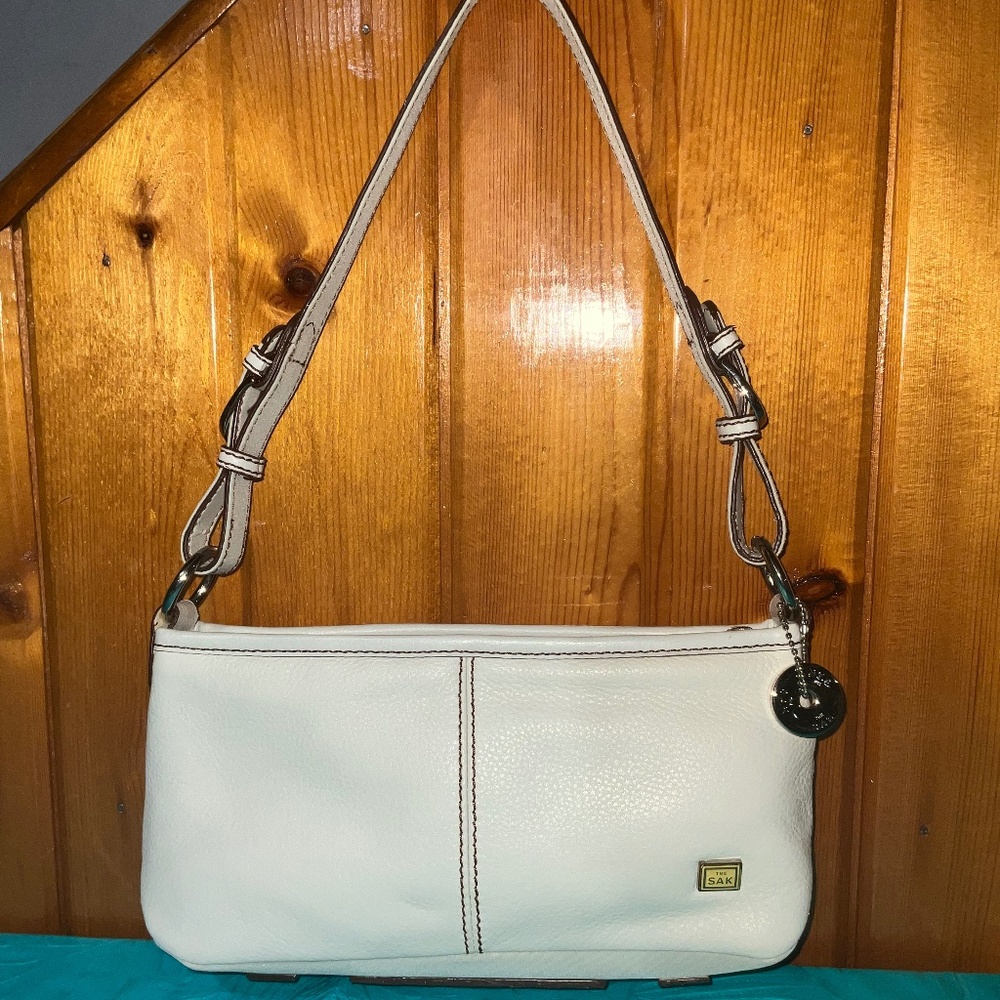 The Sak White Leather Shoulder Hobo Bag with Tan Strap